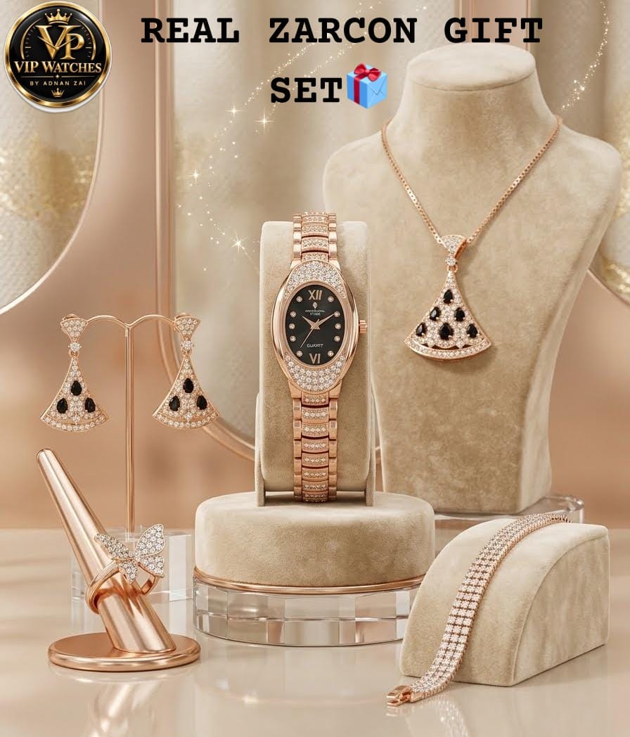 Luxury Zircon Jewelry Gift Set for Women – Elegant Watch, Necklace, Earrings, Ring & Bracelet 💎🎁