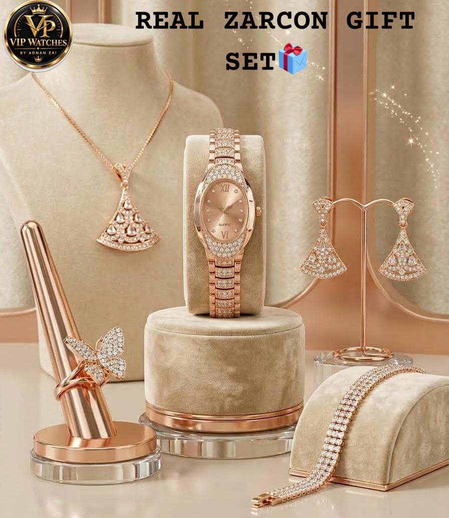 Luxury Zircon Jewelry Gift Set for Women – Elegant Watch, Necklace, Earrings, Ring & Bracelet 💎🎁