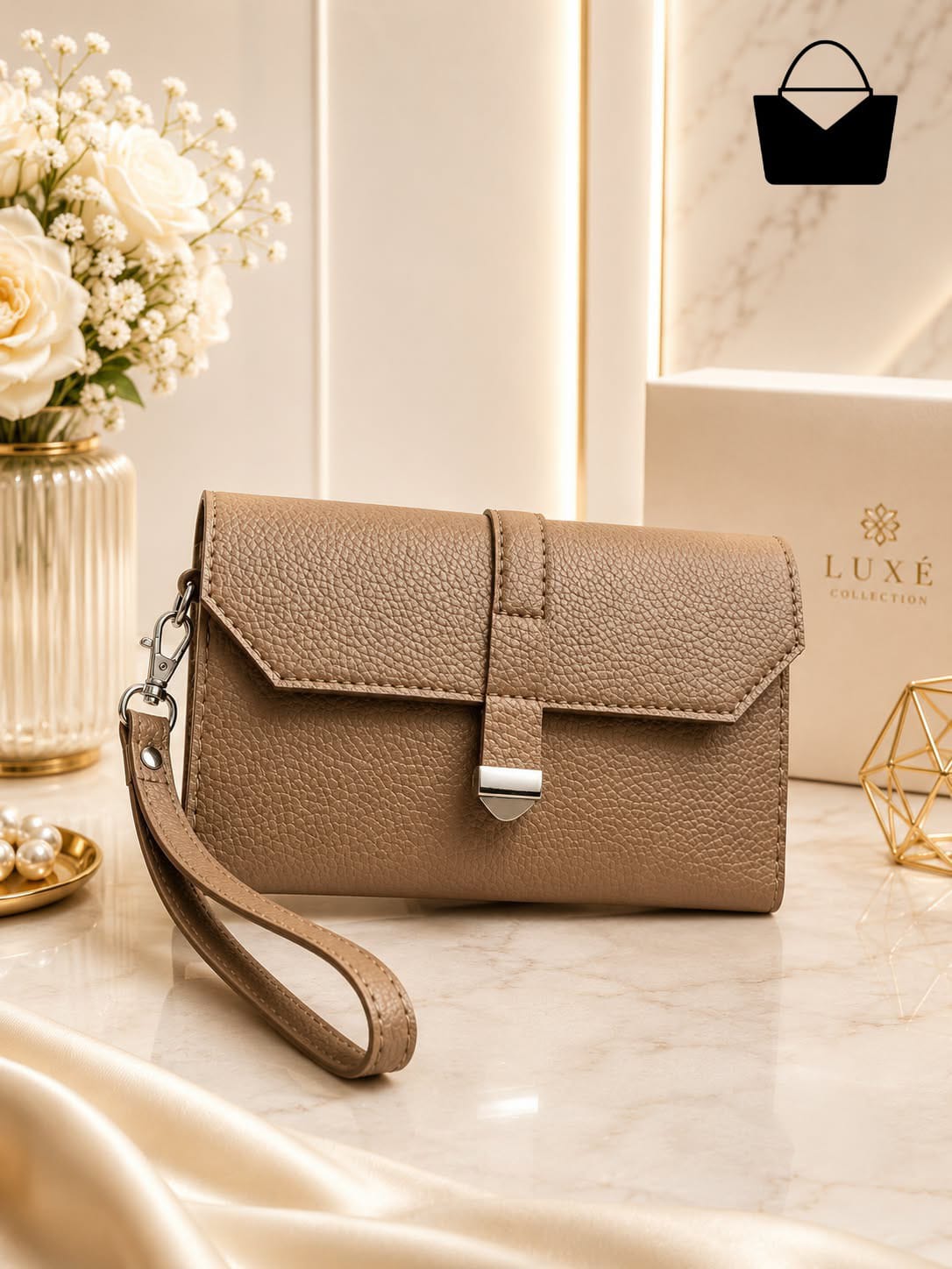 Rosé Luxe Women's Handbag – Premium PU Leather, 3 Compartments & Adjustable Shoulder Strap