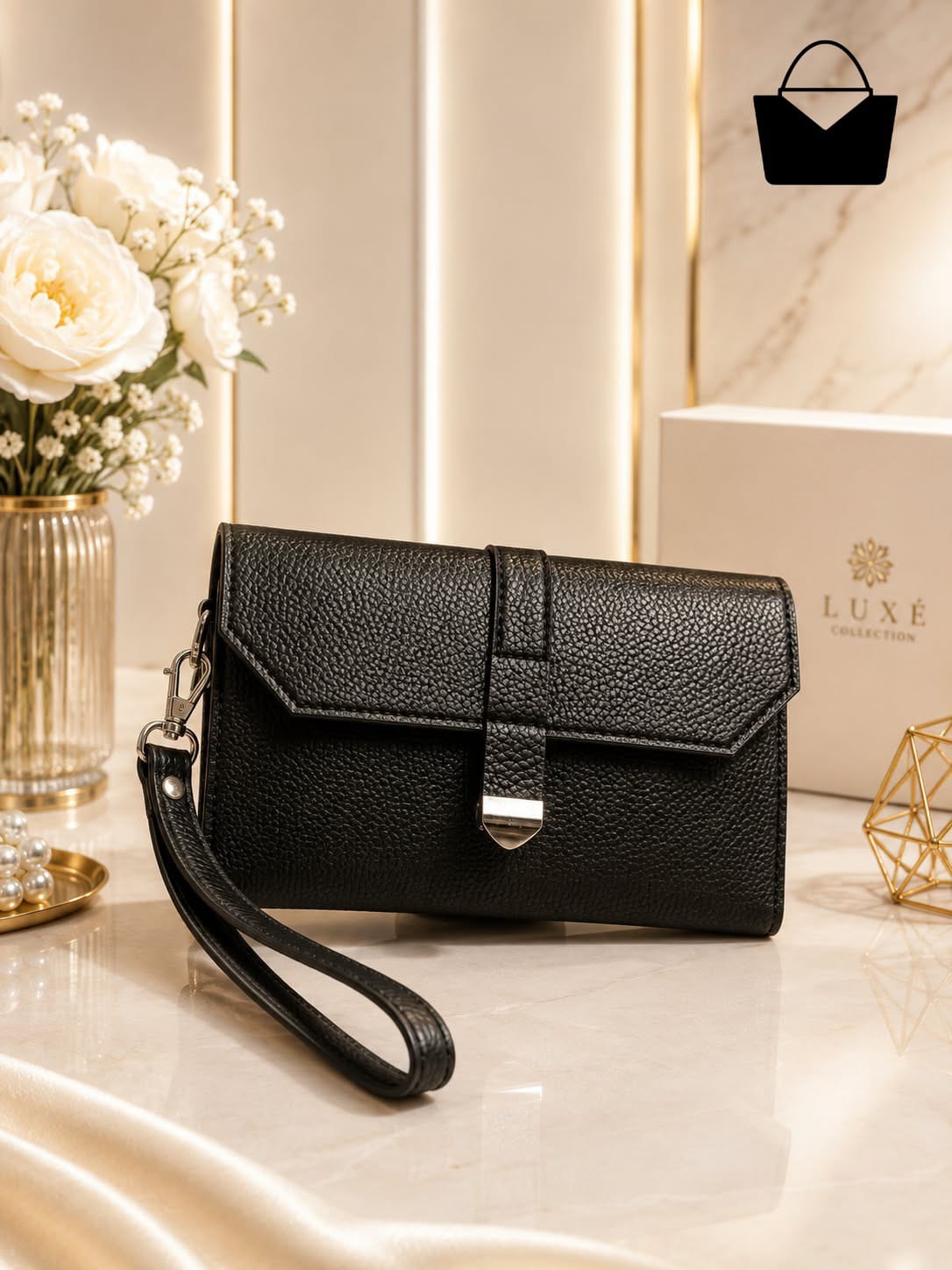 Rosé Luxe Women's Handbag – Premium PU Leather, 3 Compartments & Adjustable Shoulder Strap