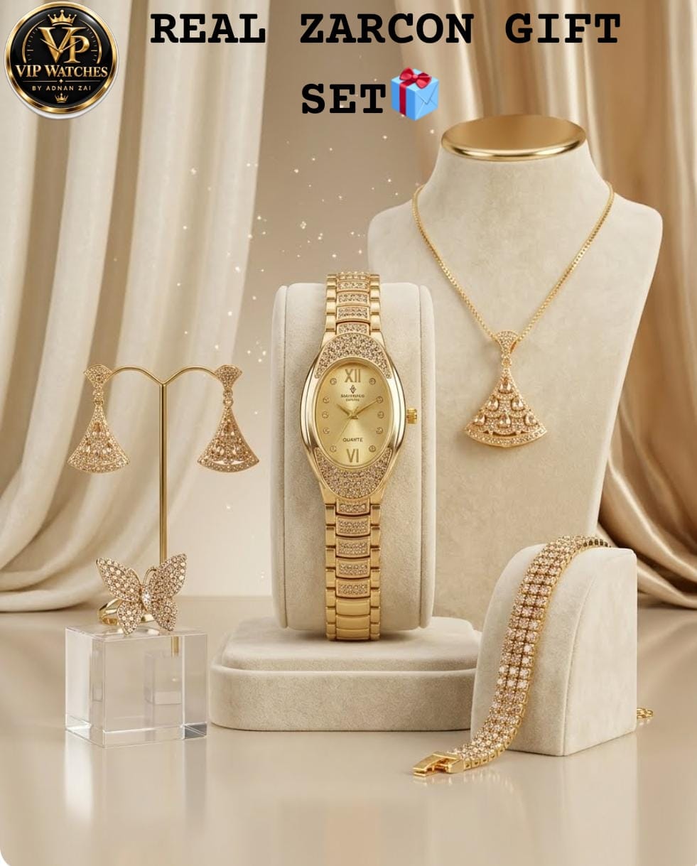 Luxury Zircon Jewelry Gift Set for Women – Elegant Watch, Necklace, Earrings, Ring & Bracelet 💎🎁
