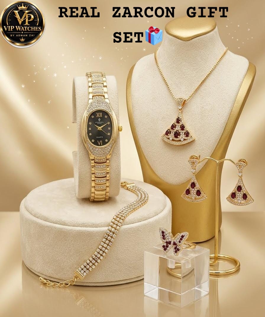 Luxury Zircon Jewelry Gift Set for Women – Elegant Watch, Necklace, Earrings, Ring & Bracelet 💎🎁