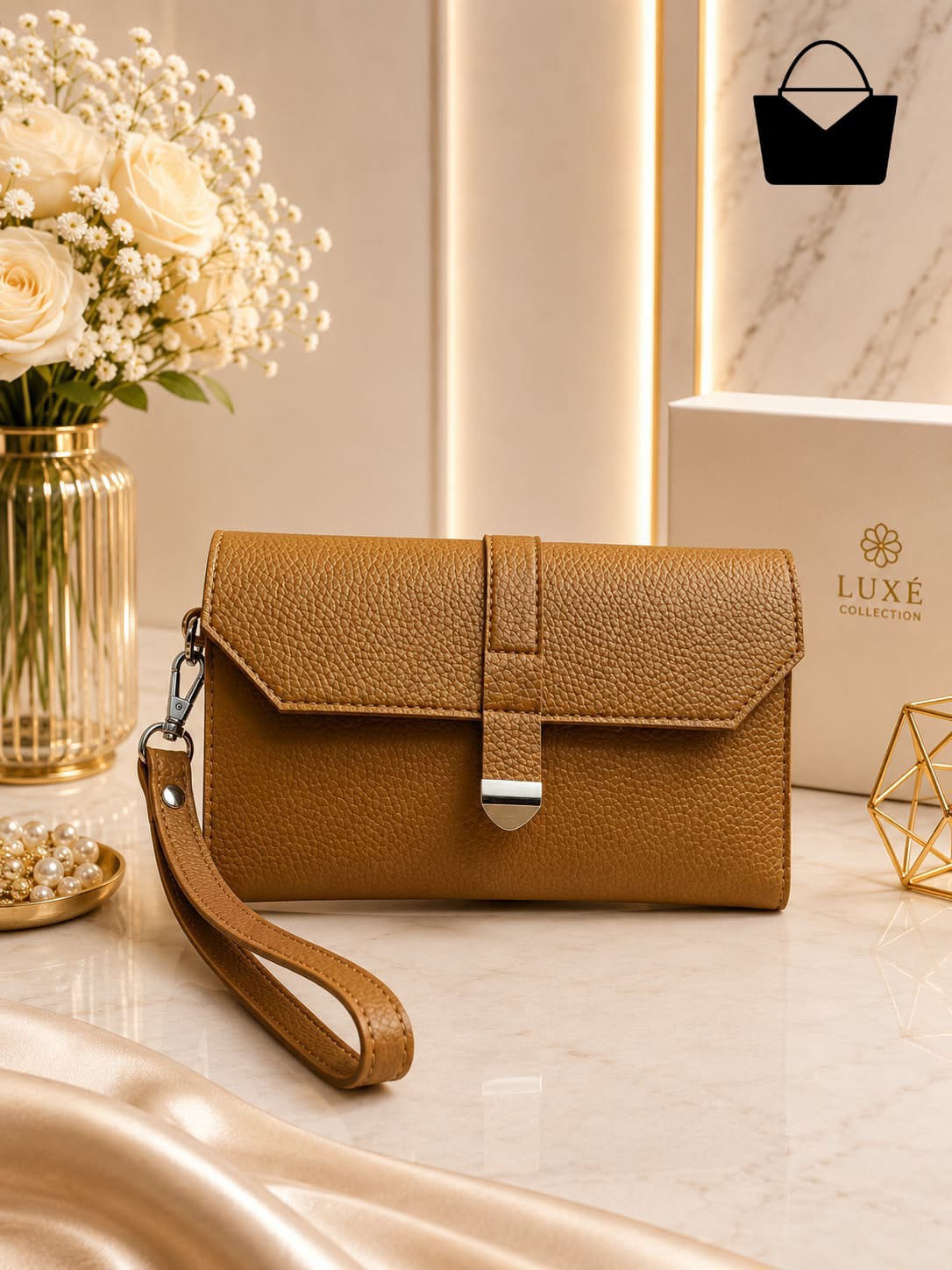 Rosé Luxe Women's Handbag – Premium PU Leather, 3 Compartments & Adjustable Shoulder Strap