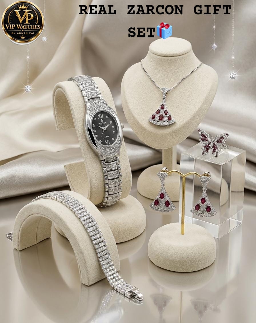 Luxury Zircon Jewelry Gift Set for Women – Elegant Watch, Necklace, Earrings, Ring & Bracelet 💎🎁