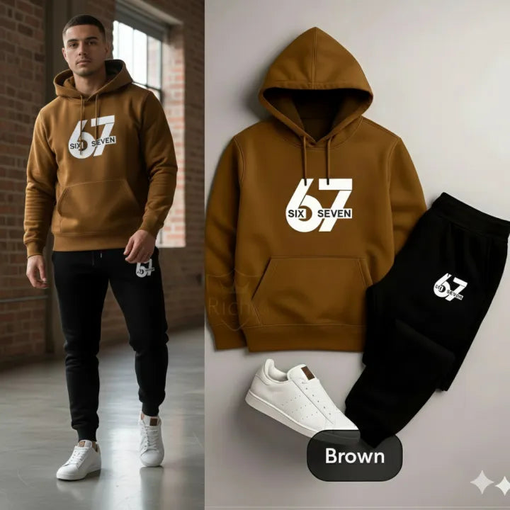 Premium 67 Brown Printed Hoodie Track suit
