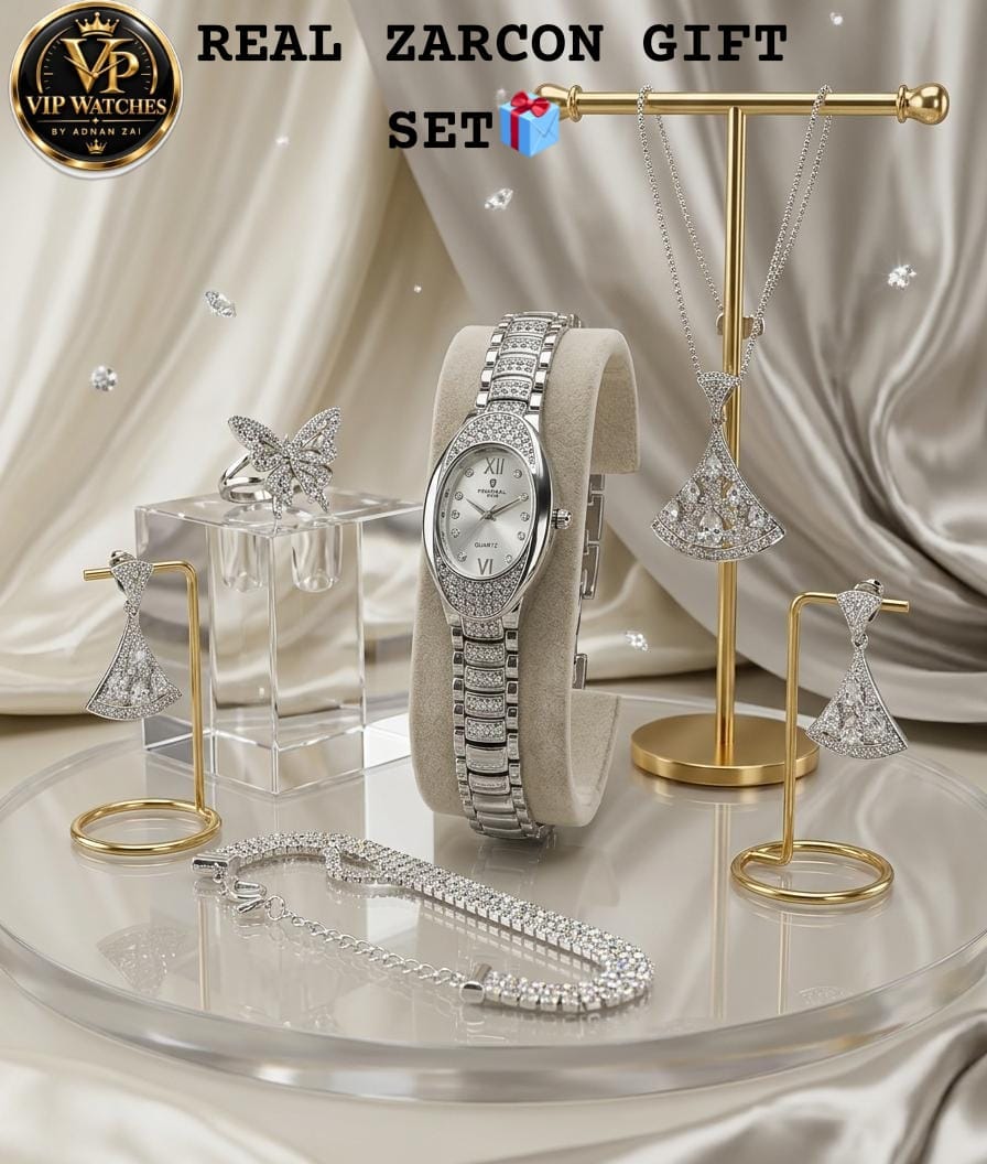 Luxury Zircon Jewelry Gift Set for Women – Elegant Watch, Necklace, Earrings, Ring & Bracelet 💎🎁