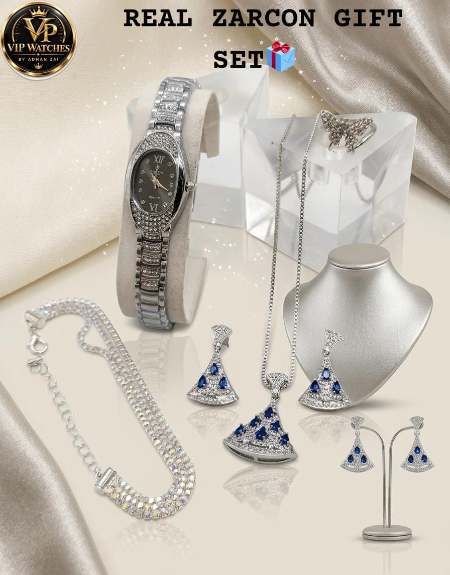 Luxury Zircon Jewelry Gift Set for Women – Elegant Watch, Necklace, Earrings, Ring & Bracelet 💎🎁