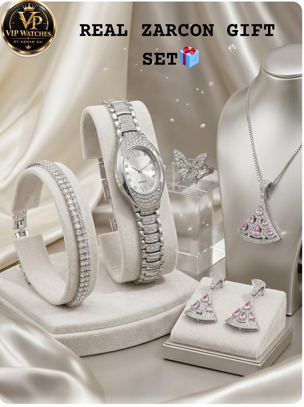 Luxury Zircon Jewelry Gift Set for Women – Elegant Watch, Necklace, Earrings, Ring & Bracelet 💎🎁