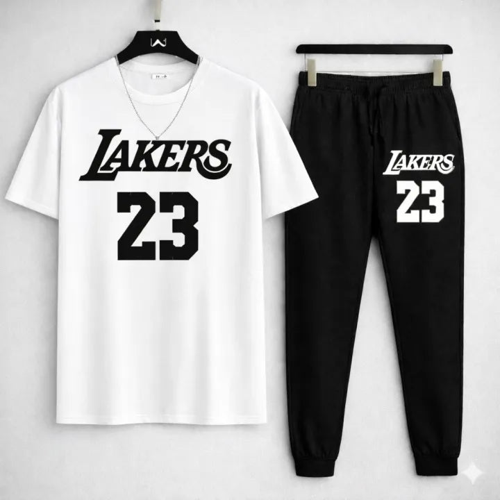 🔥 LAKERS Men’s Tracksuit – 2 Piece T-Shirt & Trouser Set  | Lightweight & Breathable Sportswear