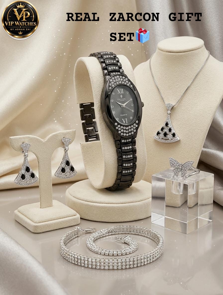 Luxury Zircon Jewelry Gift Set for Women – Elegant Watch, Necklace, Earrings, Ring & Bracelet 💎🎁