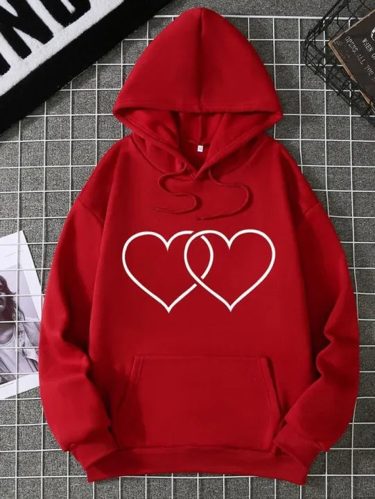 Red Double Heart Graphic Hoodie | Trendy Unisex Streetwear