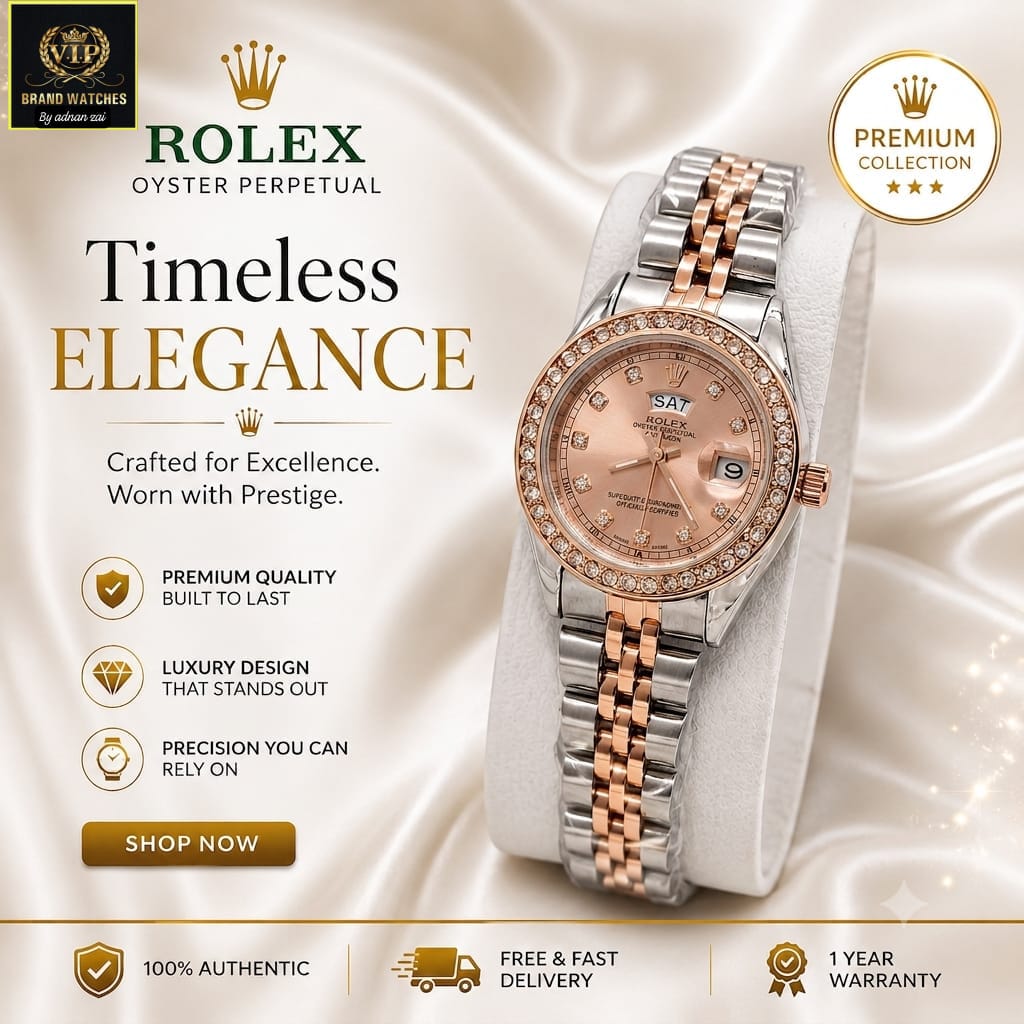 Women’s Rolex-Inspired Day-Date Watch ⌚ | Mini Dial, Diamond-Style Design & Working Day-Date Display