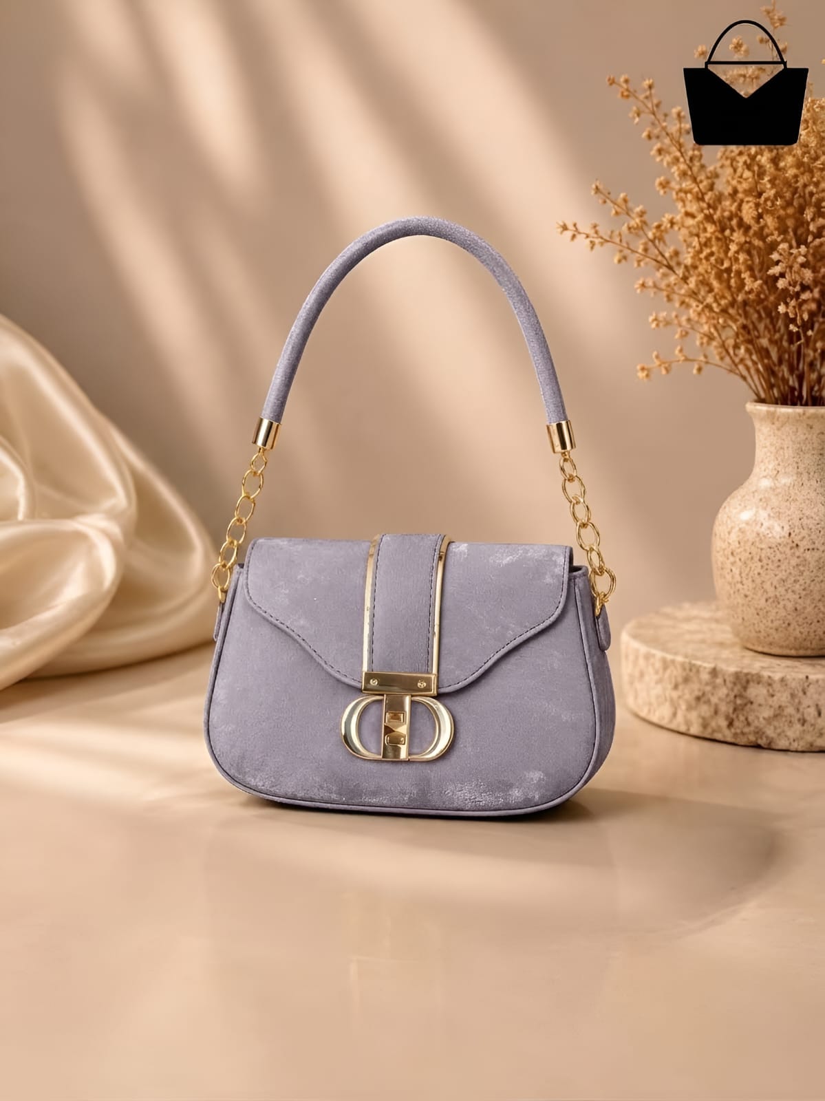 Women's Luxury Resin Handbag with Golden Chain Handle & Front Gold Lock
