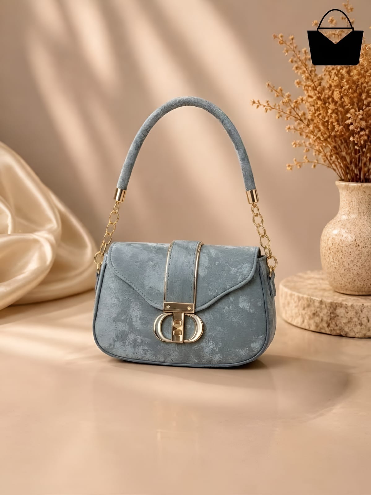 Women's Luxury Resin Handbag with Golden Chain Handle & Front Gold Lock