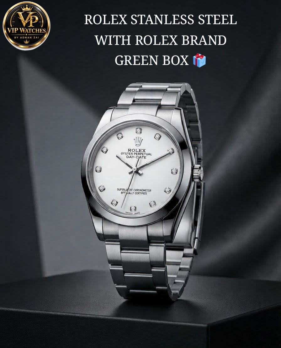 Rolex Men's Stainless Steel Watch with Blue Shaded Deep Glass, Heavy Metal Chain & Steel Lock