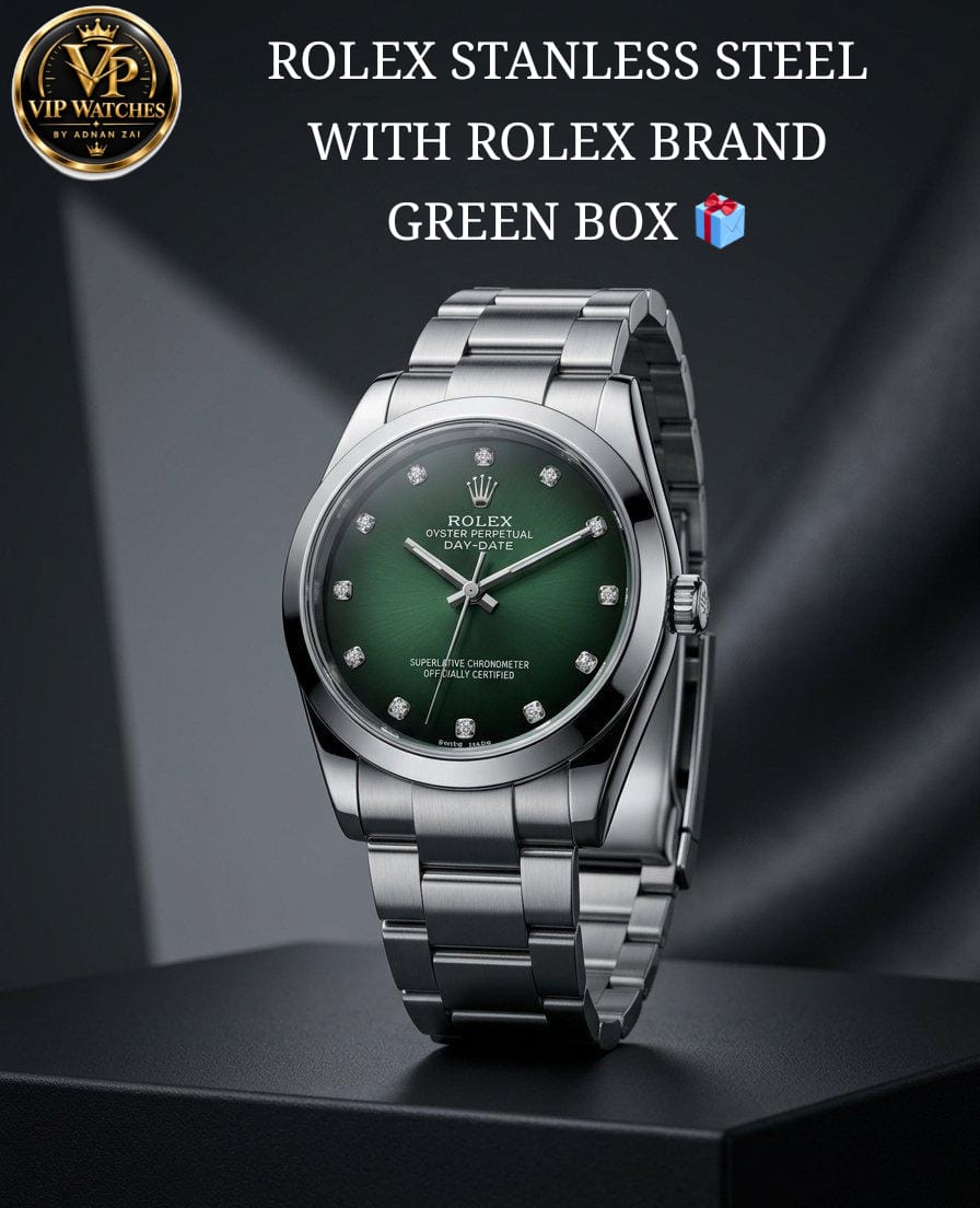 Rolex Men's Stainless Steel Watch with Blue Shaded Deep Glass, Heavy Metal Chain & Steel Lock