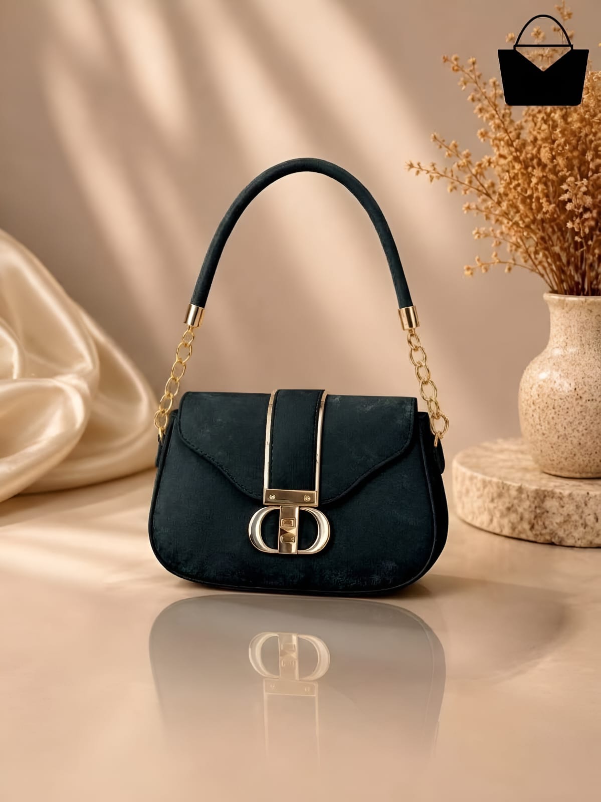 Women's Luxury Resin Handbag with Golden Chain Handle & Front Gold Lock