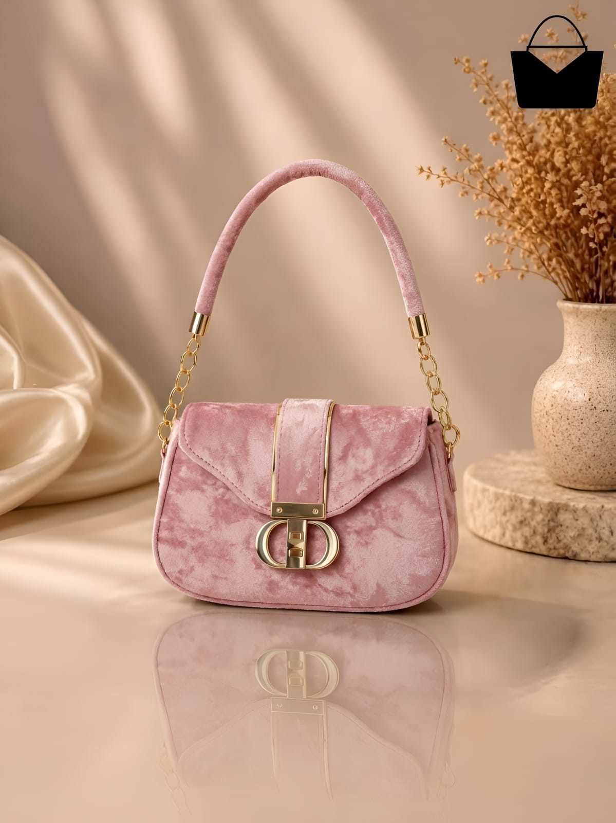 Women's Luxury Resin Handbag with Golden Chain Handle & Front Gold Lock