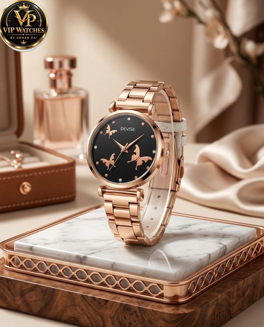 Women’s Rose Gold Butterfly Watch ⌚ | Elegant Dial, Stylish Chain & Premium Fashion Design 🦋✨