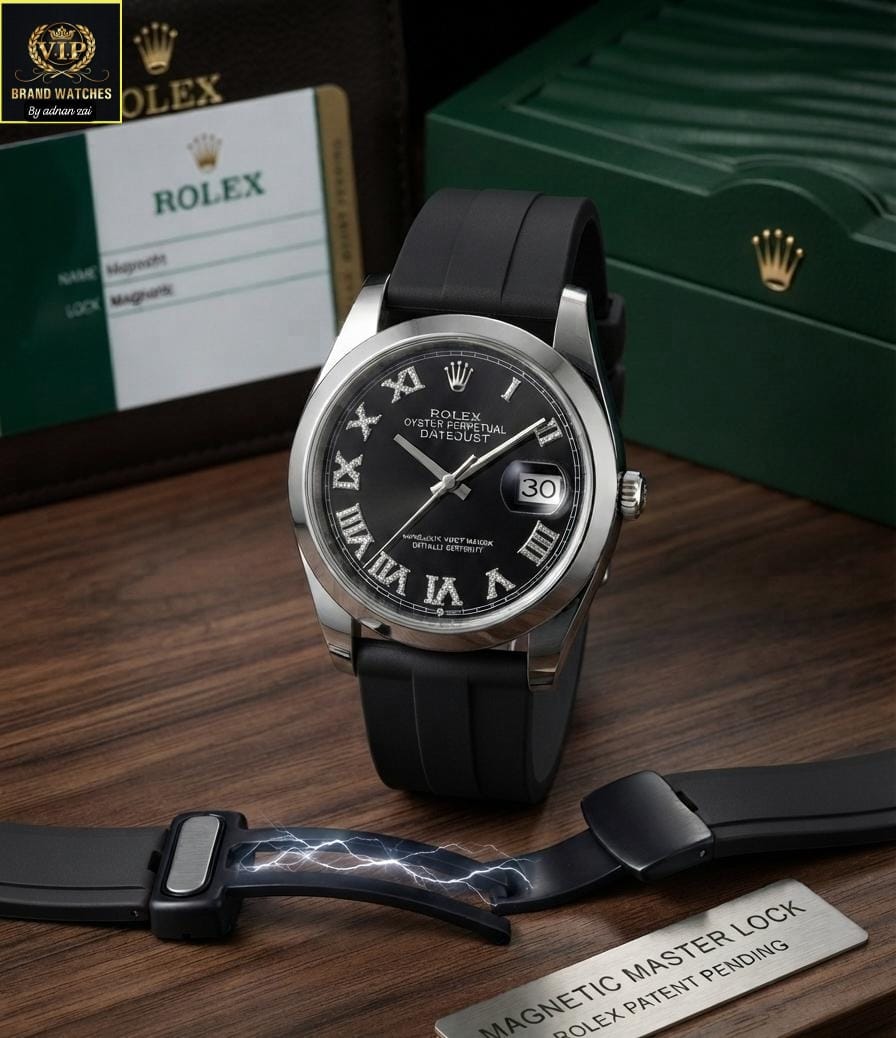 Rolex-Style Men's Watch with Working Date, Quality Strap & Magnetic Master Lock