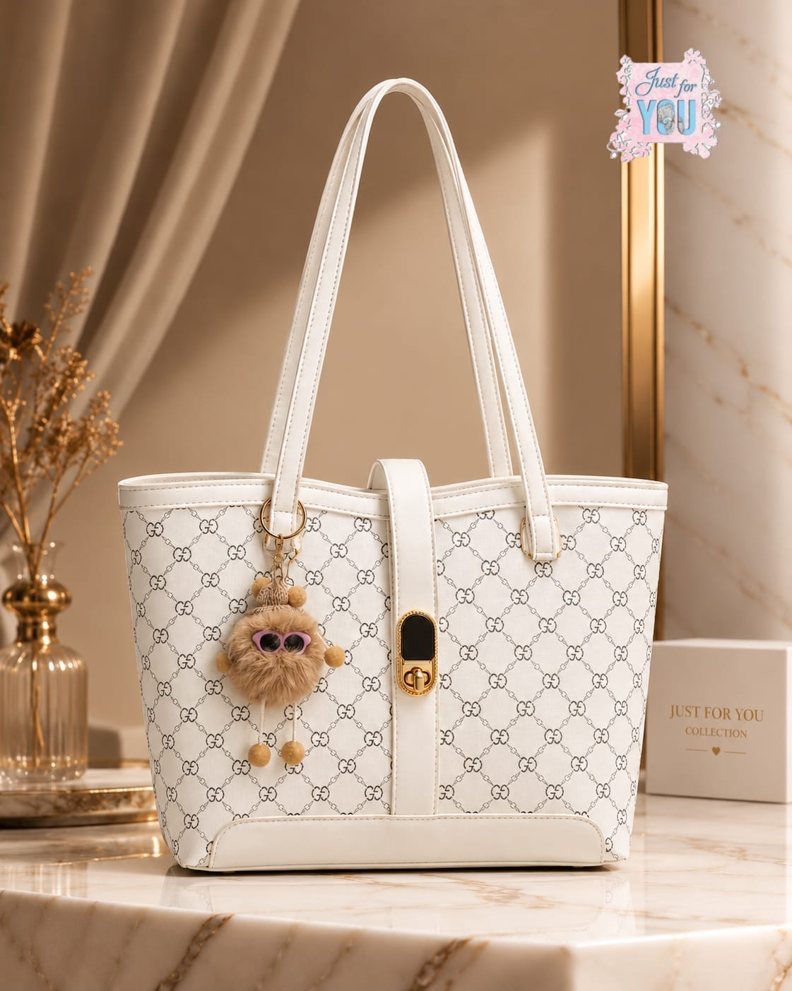 Premium Large Women's Tote Bag with Cute Keychain – Stylish & Elegant Everyday Handbag