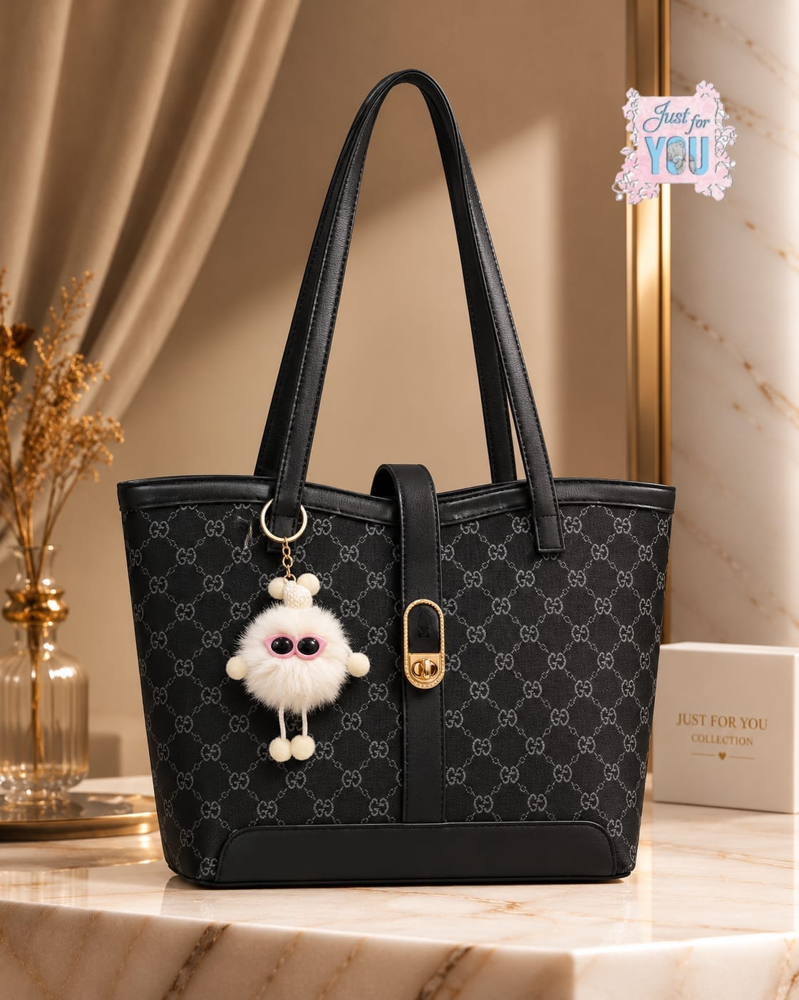Premium Large Women's Tote Bag with Cute Keychain – Stylish & Elegant Everyday Handbag