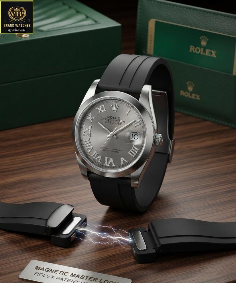 Rolex-Style Men's Watch with Working Date, Quality Strap & Magnetic Master Lock