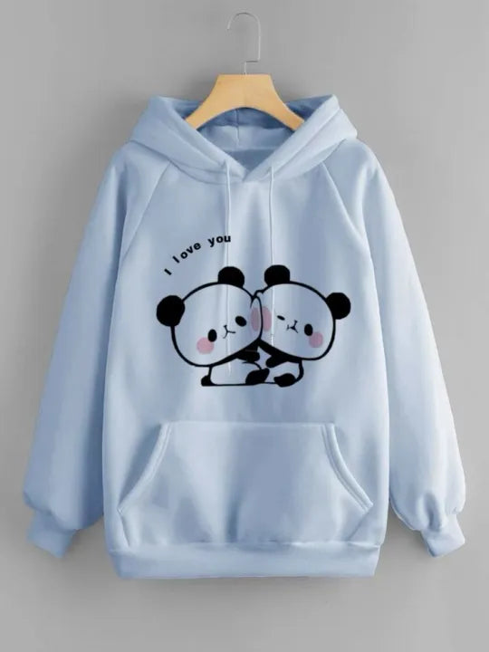 Women’s Sky Blue Panda “I Love You” Graphic Hoodie | Cute Casual Wear 🐼