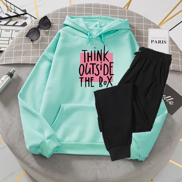 High Quality Winter Fleece Casual think Positive Printed Hoodie + Trouser Track Suit