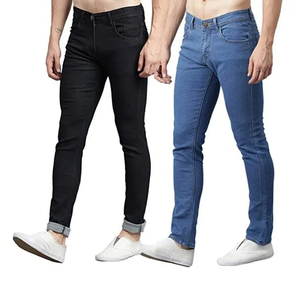 Pack of 2 Denim Jeans For Men (Color: Black, Blue), Stretchable, Narrow, Skinny, Party Wear, Comfortable, (Premium Quality) - Stay Stylish