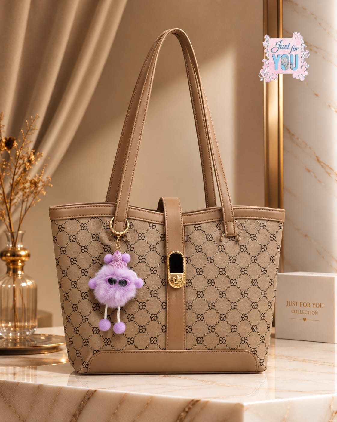 Premium Large Women's Tote Bag with Cute Keychain – Stylish & Elegant Everyday Handbag