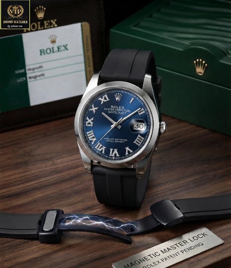 Rolex-Style Men's Watch with Working Date, Quality Strap & Magnetic Master Lock