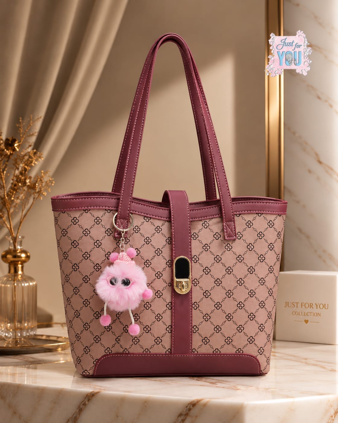Premium Large Women's Tote Bag with Cute Keychain – Stylish & Elegant Everyday Handbag