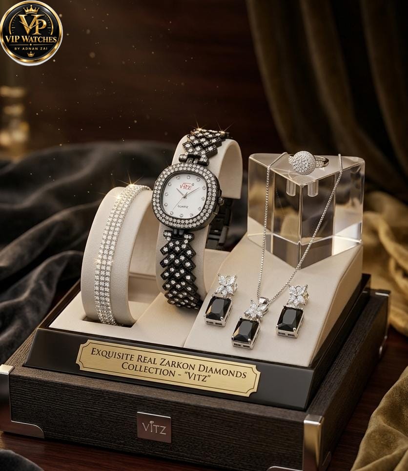 Luxury Zircon Jewelry Gift Set ✨ | Gold-Tone Watch, Premium Gift Set for Women 🎁💎