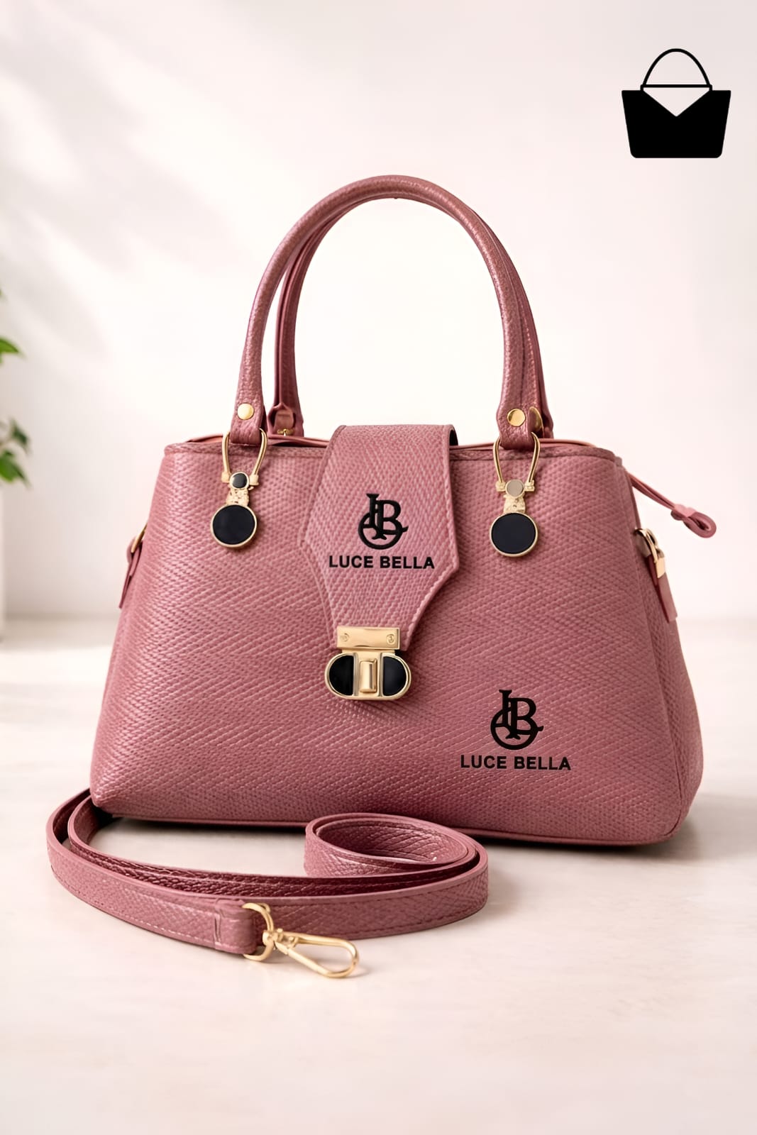 LUCE BELLA Elegant Women's Handbag with 3 Compartments & Matching Adjustable Long Strap