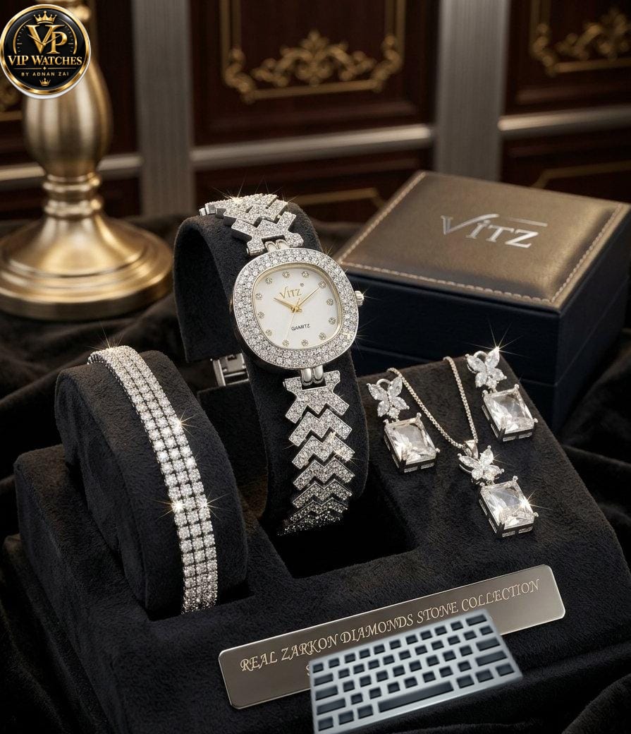 Luxury Zircon Jewelry Gift Set ✨ | Gold-Tone Watch, Premium Gift Set for Women 🎁💎