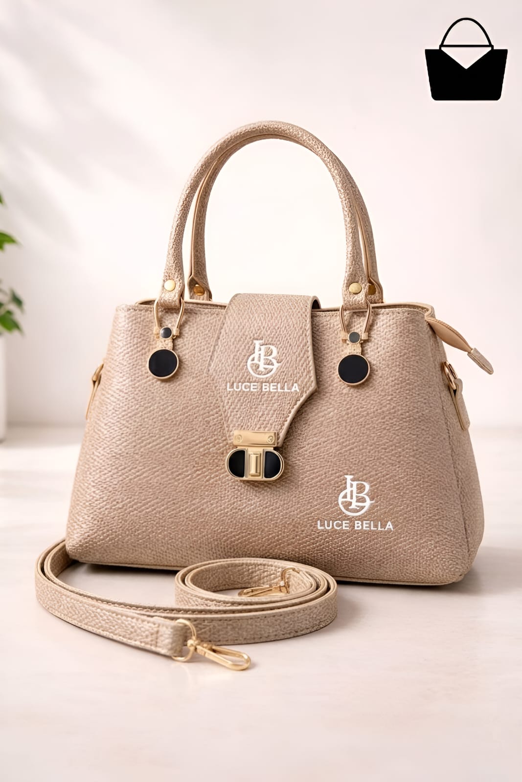 LUCE BELLA Elegant Women's Handbag with 3 Compartments & Matching Adjustable Long Strap
