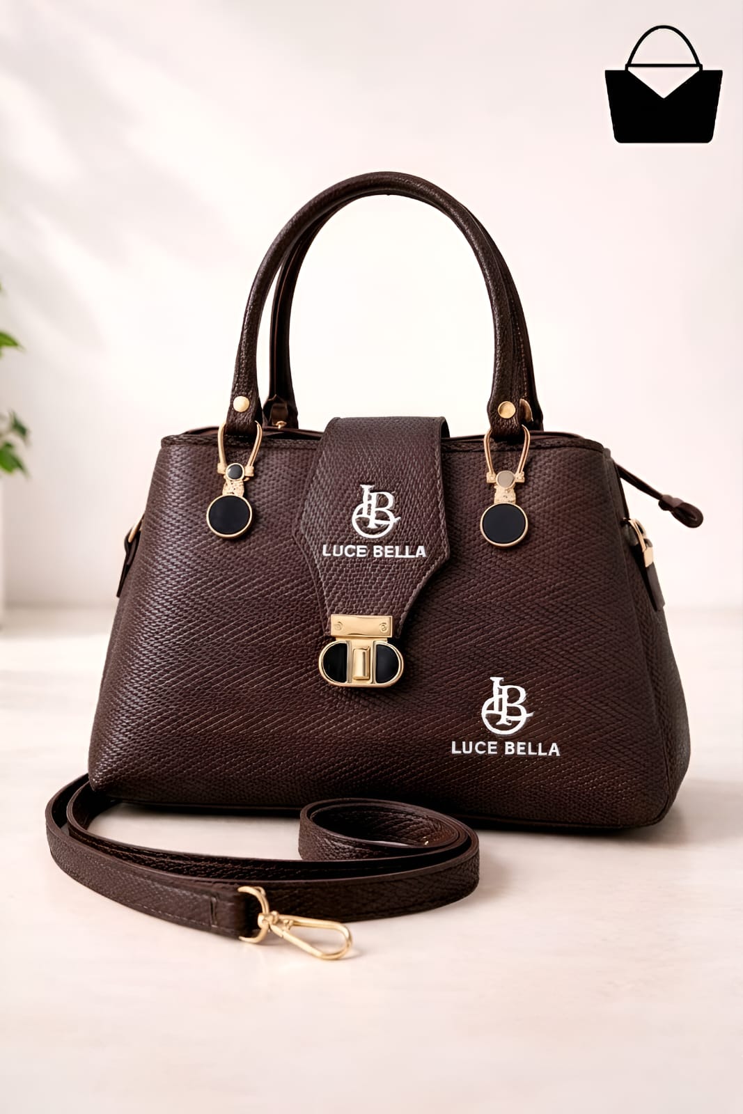 LUCE BELLA Elegant Women's Handbag with 3 Compartments & Matching Adjustable Long Strap