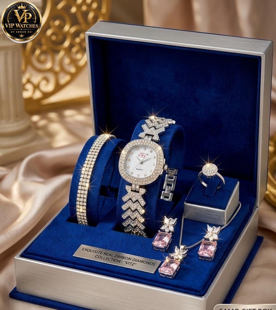 Luxury Zircon Jewelry Gift Set ✨ | Gold-Tone Watch, Premium Gift Set for Women 🎁💎