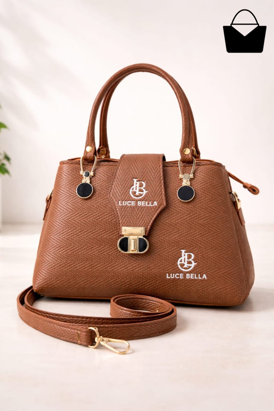 LUCE BELLA Elegant Women's Handbag with 3 Compartments & Matching Adjustable Long Strap