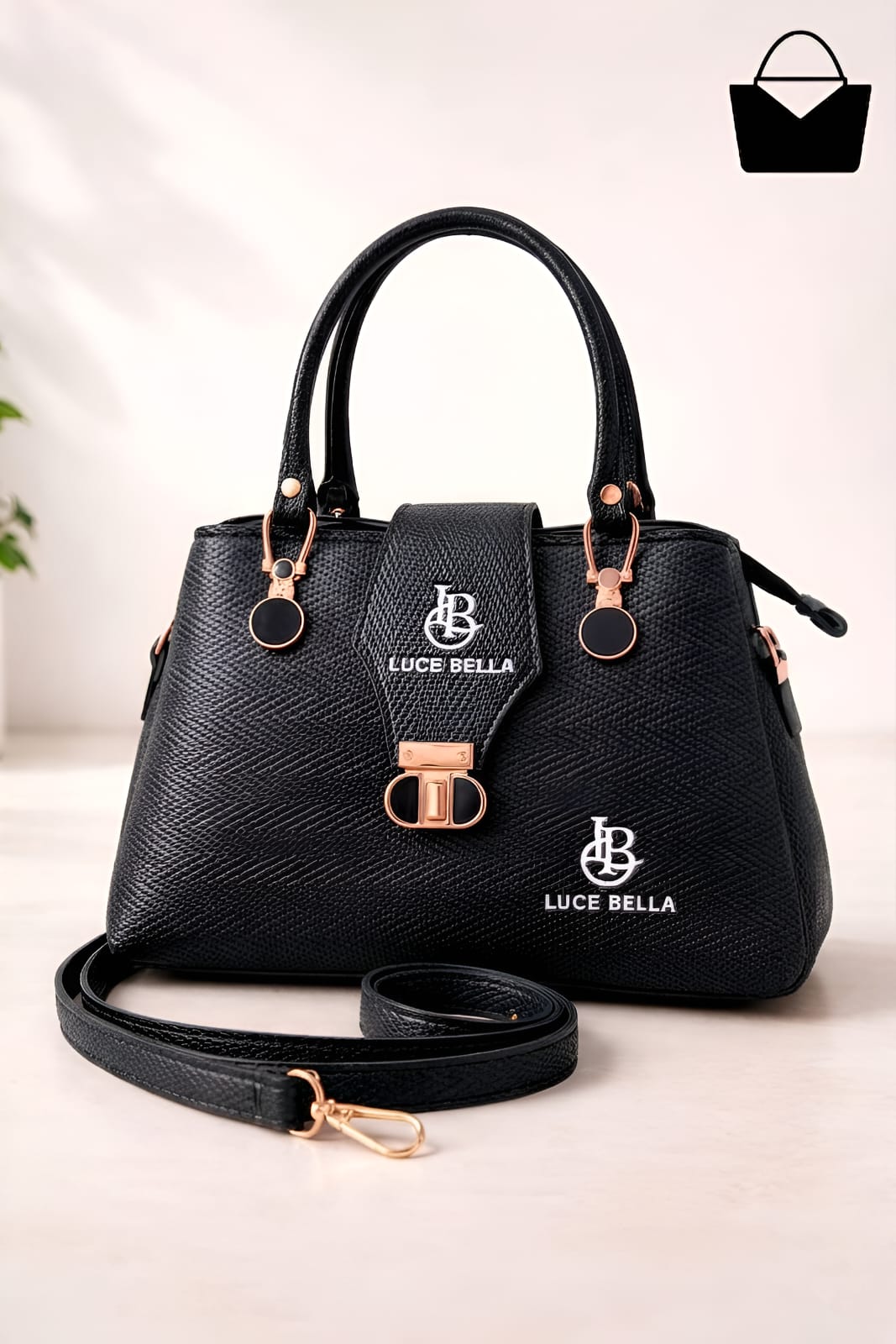 LUCE BELLA Elegant Women's Handbag with 3 Compartments & Matching Adjustable Long Strap
