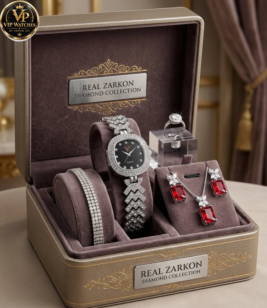 Luxury Zircon Jewelry Gift Set ✨ | Gold-Tone Watch, Premium Gift Set for Women 🎁💎