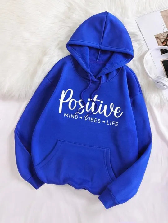 Women’s Royal Blue Positive Graphic Hoodie | Trendy Casual Streetwear 💙