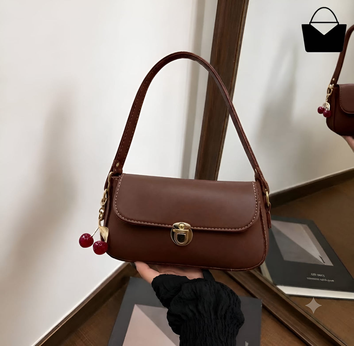 Cherry Handbag for Women – Elegant Gold Lock, Cute Cherry Charm & Premium Design