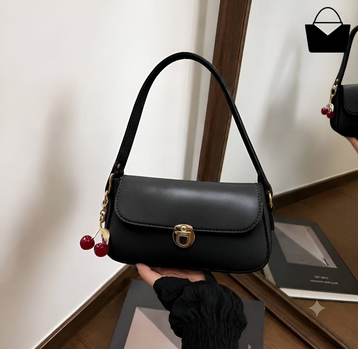 Cherry Handbag for Women – Elegant Gold Lock, Cute Cherry Charm & Premium Design