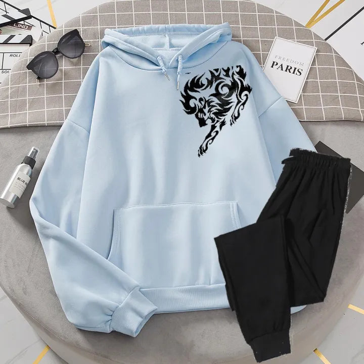 High Quality Winter Fleece Casual Printed Hoodie + Trouser Track Suit