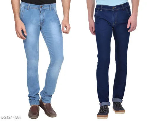 Pack of 2 Denim Jeans For Man, Color: Blue and Light Blue, Stretchable, Narrow, Skinny, Party Wear, Comfortable, (Premium Quality) - Stay Stylish
