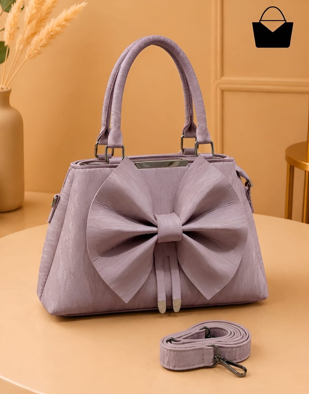 Bow Elegance Women's Handbag – Premium Textured Finish with Matching Shoulder Strap