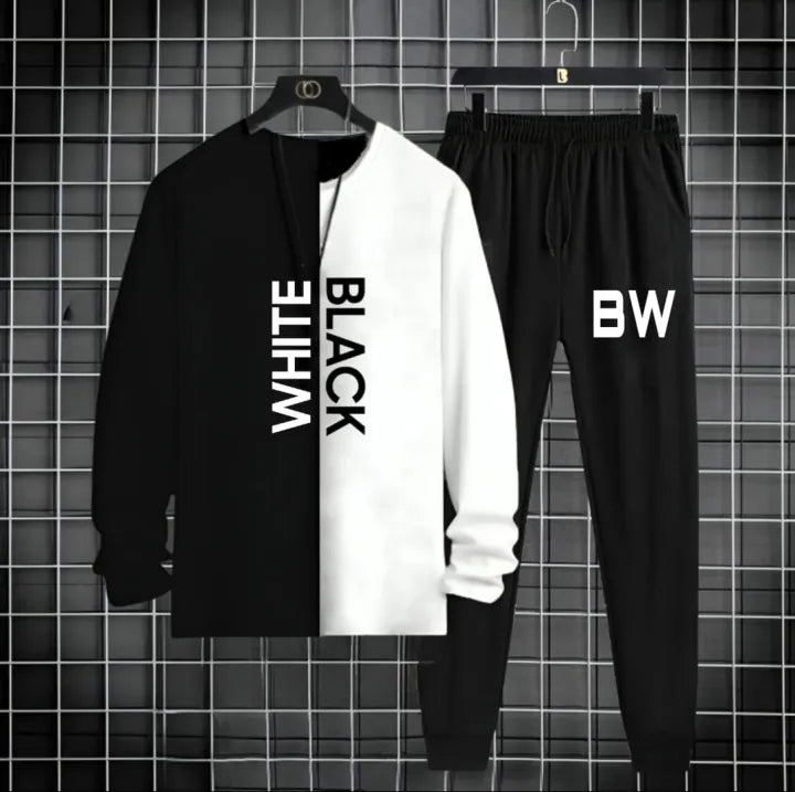 New Trendy Black & White Summer Collection Printed Tracksuit For Men