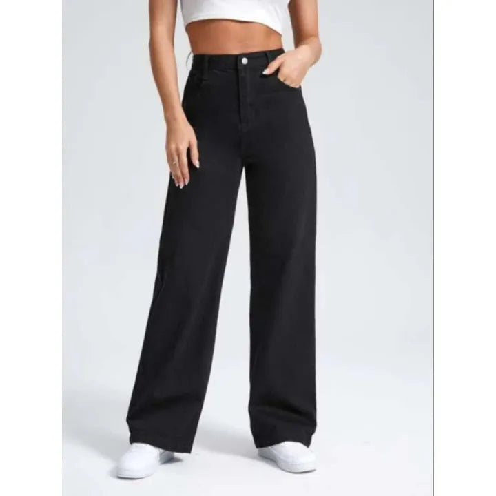 Women Black High Waist Wide Leg Denim Jeans Export Quality ZRANZIE